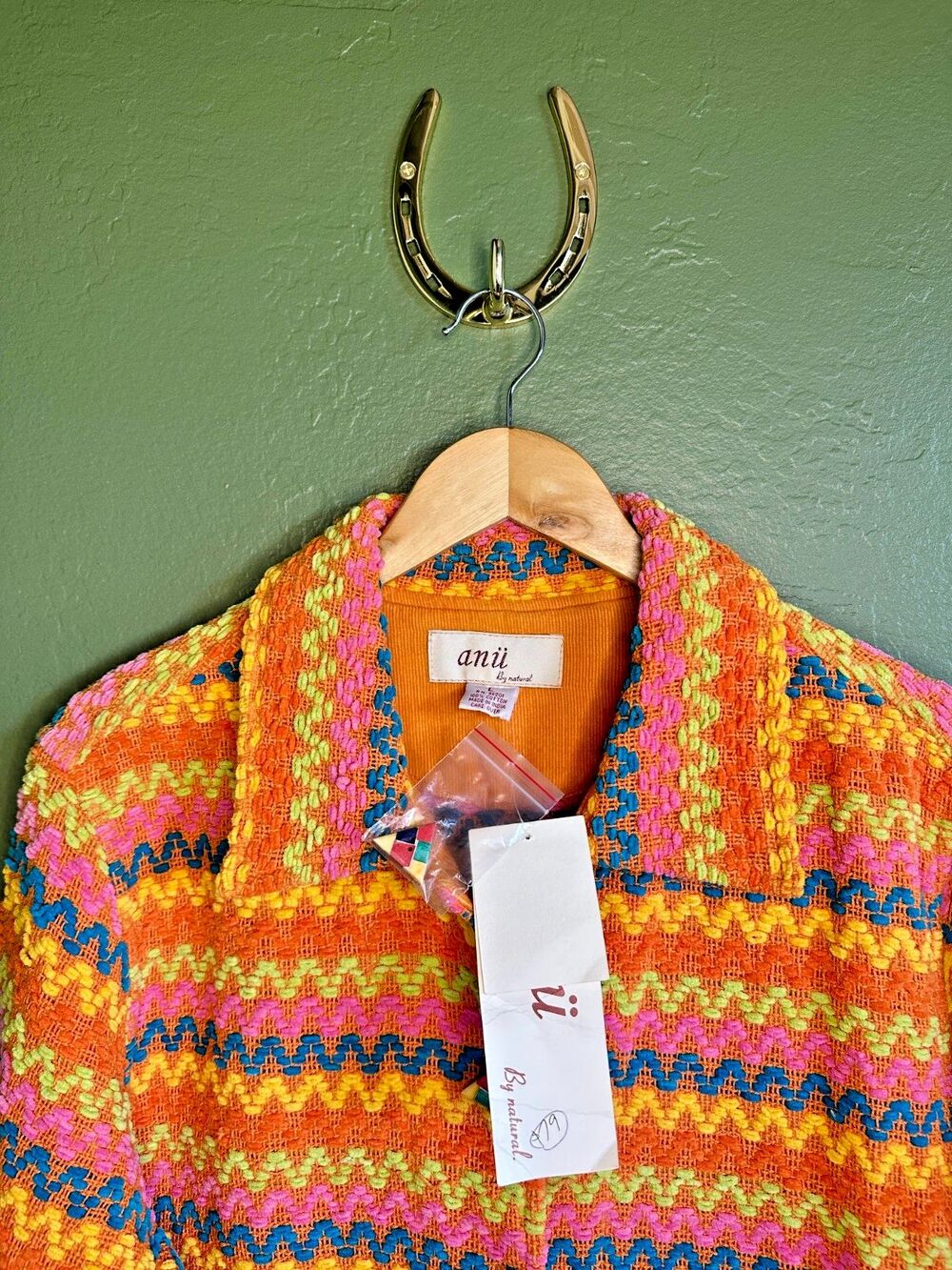 Anu by Natural Multicolor Blazer Large NWT 100% cotton Made in India Boho Artsy - Picture 2 of 9